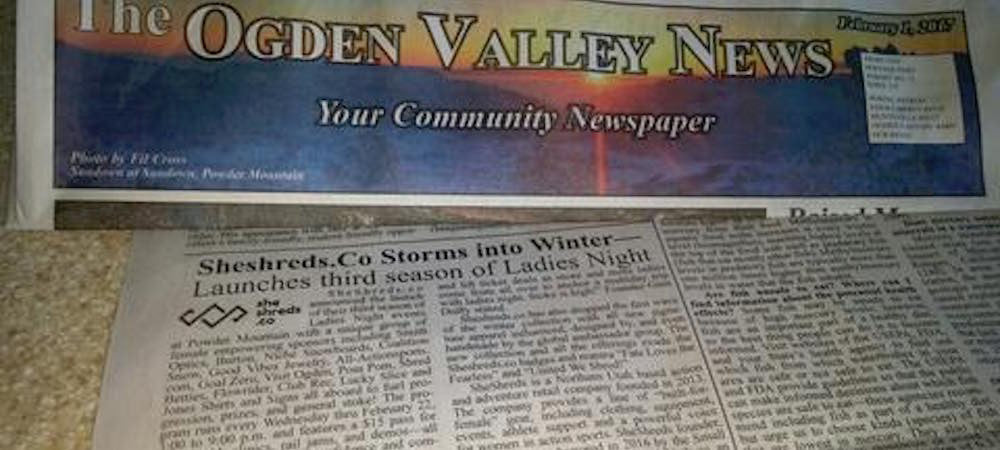 SheShreds.co Featured in Ogden Valley News