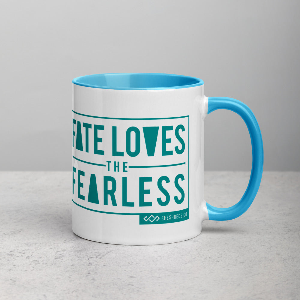 Fate Loves the Fearless Turquoise Mug