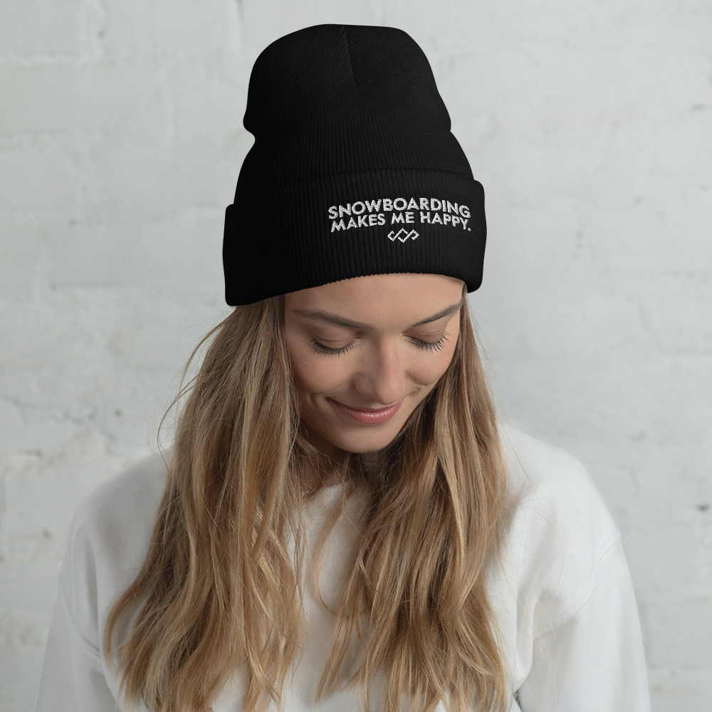 Cate Cuffed Beanie - Snowboarding Makes Me Happy